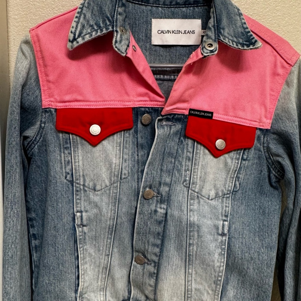 Calvin Klein Women’s Denim Jacket with Pink and Red Details
